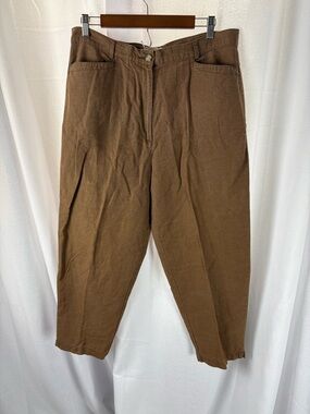 Talbots brown pants Irish linen blend Vintage Plus Size 16 GUC